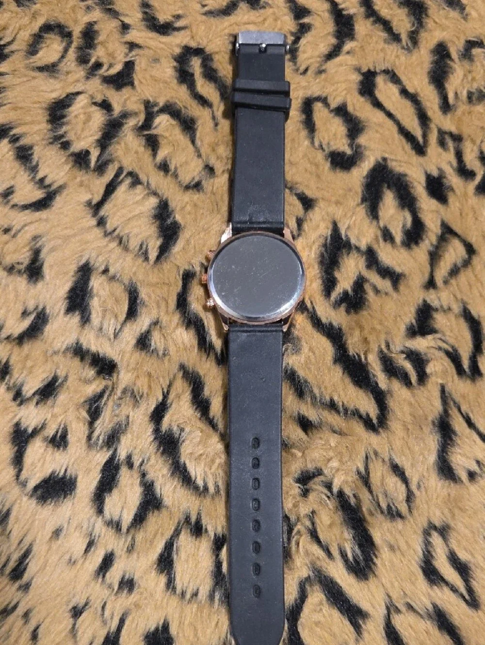 Geneva Black Silicone Strap Watch with Rose Gold Accents